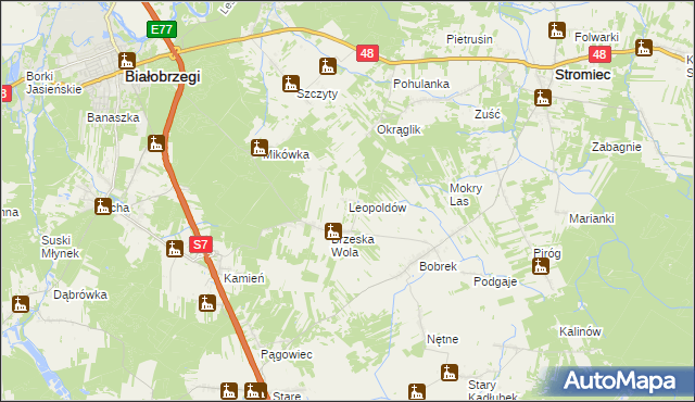 mapa Leopoldów gmina Białobrzegi, Leopoldów gmina Białobrzegi na mapie Targeo