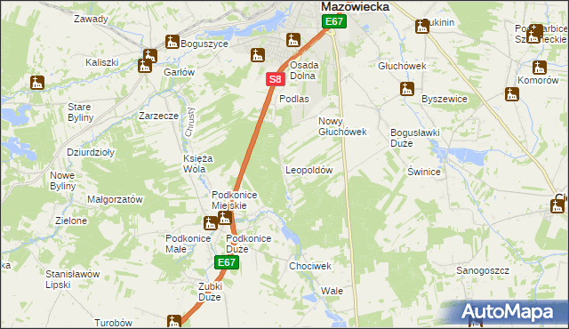 mapa Leopoldów gmina Rawa Mazowiecka, Leopoldów gmina Rawa Mazowiecka na mapie Targeo