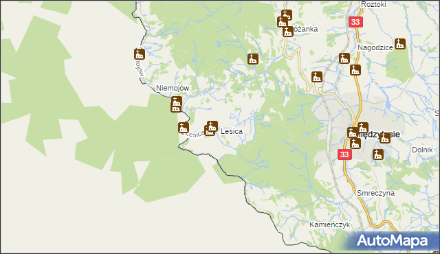 mapa Lesica gmina Międzylesie, Lesica gmina Międzylesie na mapie Targeo