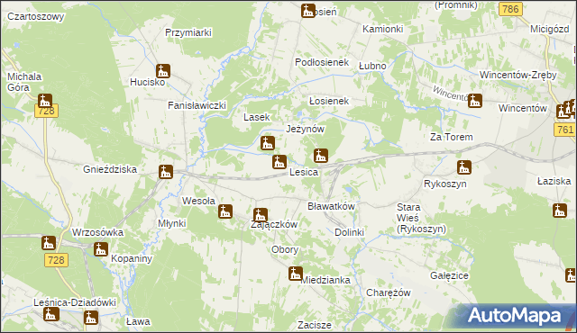mapa Lesica gmina Piekoszów, Lesica gmina Piekoszów na mapie Targeo