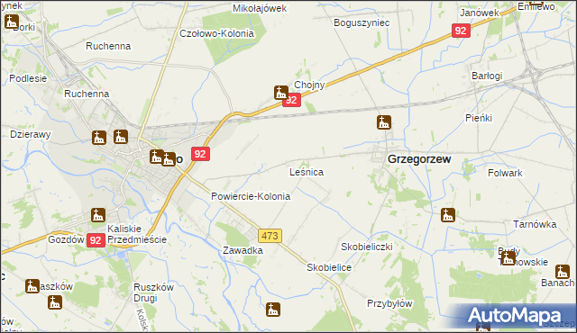 mapa Leśnica gmina Koło, Leśnica gmina Koło na mapie Targeo