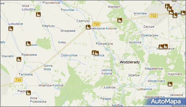 mapa Leśnica gmina Wodzierady, Leśnica gmina Wodzierady na mapie Targeo
