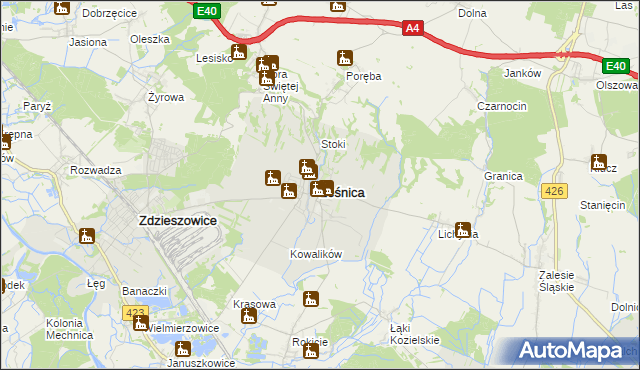 mapa Leśnica powiat strzelecki, Leśnica powiat strzelecki na mapie Targeo