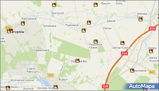 mapa Leśniczówka gmina Urzędów, Leśniczówka gmina Urzędów na mapie Targeo