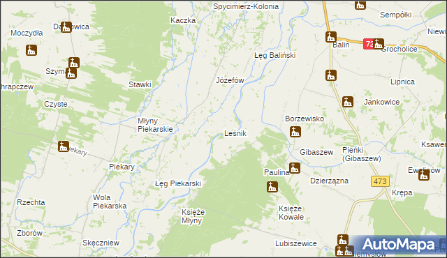 mapa Leśnik gmina Poddębice, Leśnik gmina Poddębice na mapie Targeo