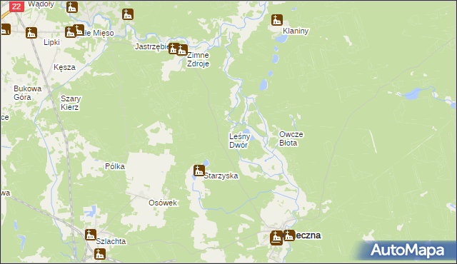 mapa Leśny Dwór gmina Osieczna, Leśny Dwór gmina Osieczna na mapie Targeo