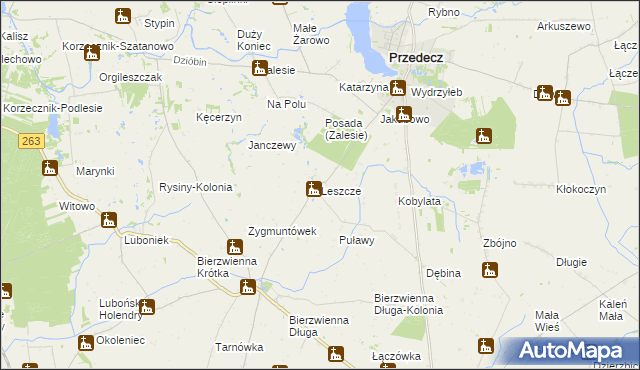 mapa Leszcze gmina Kłodawa, Leszcze gmina Kłodawa na mapie Targeo