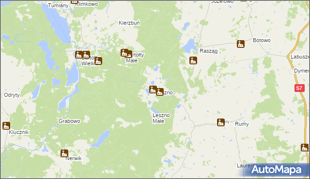 mapa Leszno gmina Barczewo, Leszno gmina Barczewo na mapie Targeo