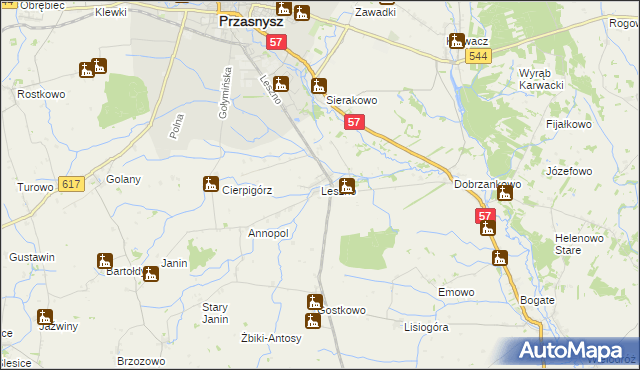 mapa Leszno gmina Przasnysz, Leszno gmina Przasnysz na mapie Targeo