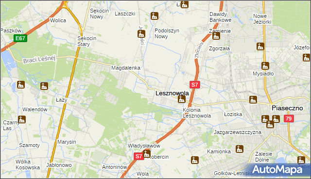 mapa Lesznowola powiat piaseczyński, Lesznowola powiat piaseczyński na mapie Targeo