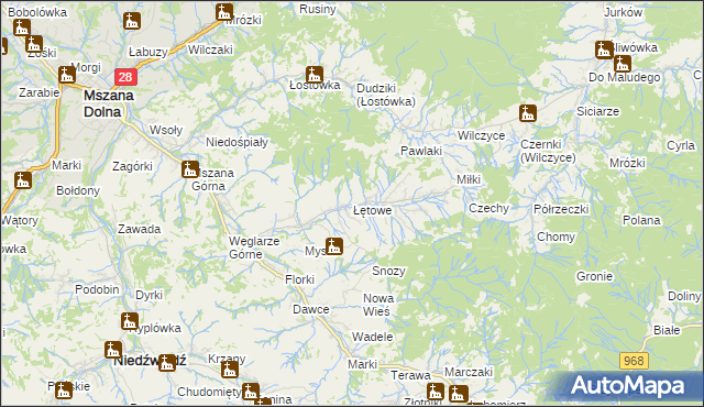 mapa Łętowe, Łętowe na mapie Targeo
