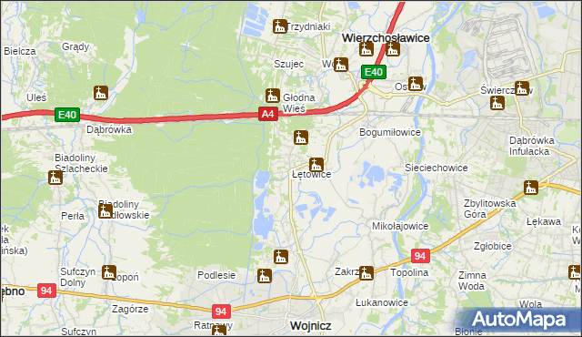 mapa Łętowice gmina Wierzchosławice, Łętowice gmina Wierzchosławice na mapie Targeo