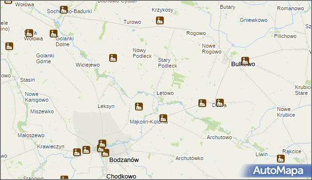 mapa Łętowo gmina Bodzanów, Łętowo gmina Bodzanów na mapie Targeo