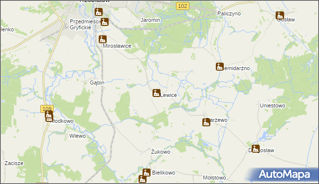 mapa Lewice gmina Trzebiatów, Lewice gmina Trzebiatów na mapie Targeo