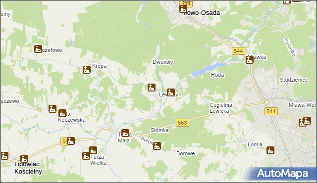 mapa Lewiczyn gmina Lipowiec Kościelny, Lewiczyn gmina Lipowiec Kościelny na mapie Targeo