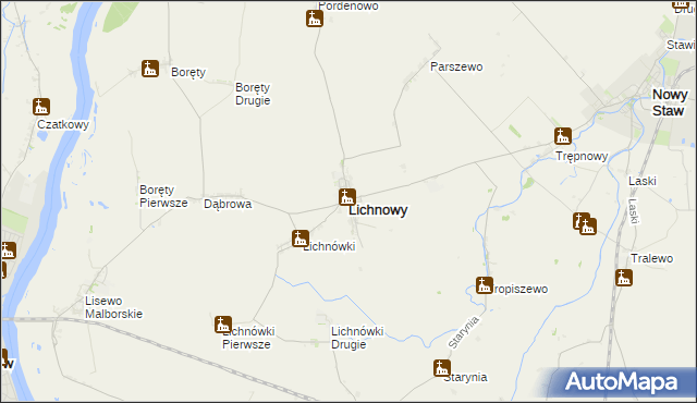 mapa Lichnowy powiat malborski, Lichnowy powiat malborski na mapie Targeo