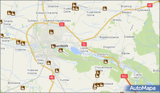 mapa Ligota Górna gmina Kluczbork, Ligota Górna gmina Kluczbork na mapie Targeo