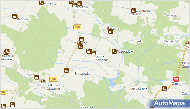 mapa Ligota Książęca gmina Namysłów, Ligota Książęca gmina Namysłów na mapie Targeo