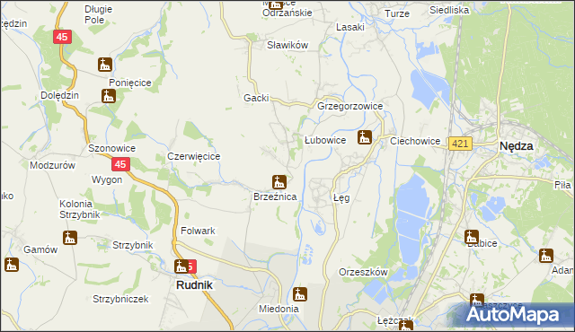 mapa Ligota Książęca gmina Rudnik, Ligota Książęca gmina Rudnik na mapie Targeo