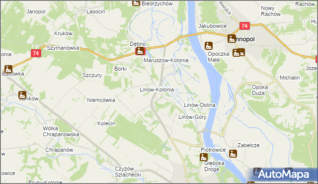 mapa Linów gmina Zawichost, Linów gmina Zawichost na mapie Targeo