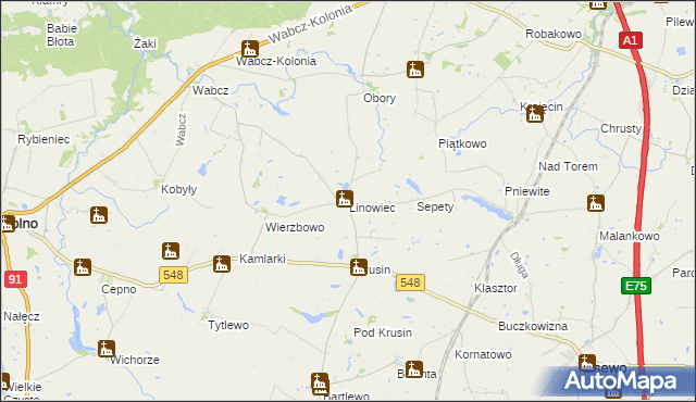 mapa Linowiec gmina Lisewo, Linowiec gmina Lisewo na mapie Targeo