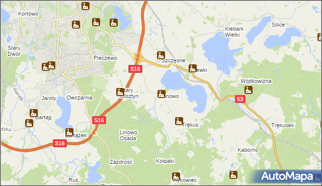 mapa Linowo gmina Purda, Linowo gmina Purda na mapie Targeo