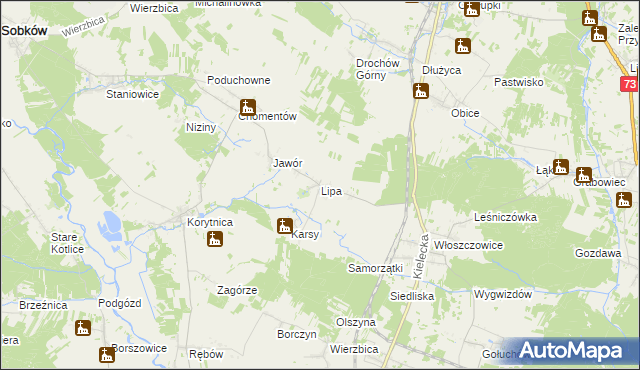 mapa Lipa gmina Sobków, Lipa gmina Sobków na mapie Targeo