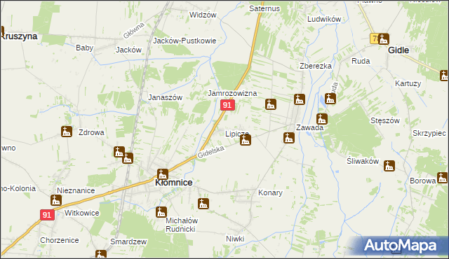 mapa Lipicze gmina Kłomnice, Lipicze gmina Kłomnice na mapie Targeo
