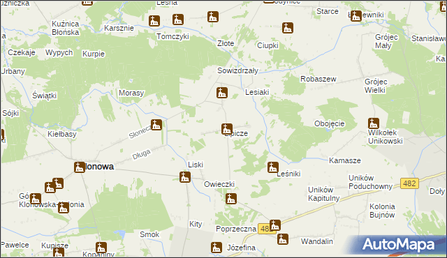 mapa Lipicze gmina Klonowa, Lipicze gmina Klonowa na mapie Targeo