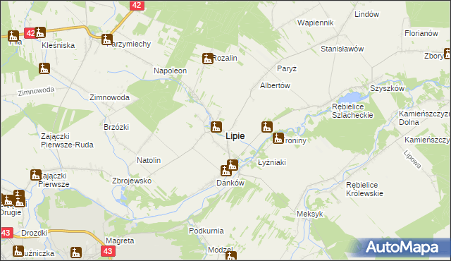 mapa Lipie powiat kłobucki, Lipie powiat kłobucki na mapie Targeo