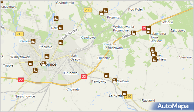 mapa Lipienice gmina Chojnice, Lipienice gmina Chojnice na mapie Targeo