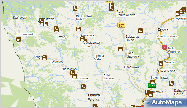 mapa Lipnica Mała, Lipnica Mała na mapie Targeo