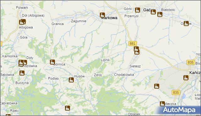 mapa Lipnik gmina Kańczuga, Lipnik gmina Kańczuga na mapie Targeo