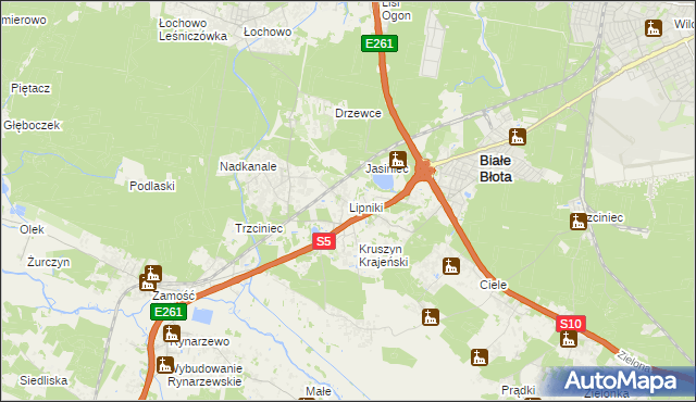 mapa Lipniki gmina Białe Błota, Lipniki gmina Białe Błota na mapie Targeo