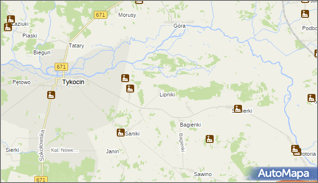 mapa Lipniki gmina Tykocin, Lipniki gmina Tykocin na mapie Targeo