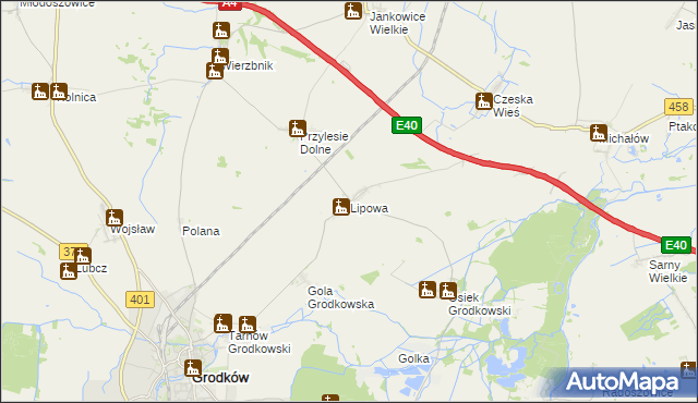 mapa Lipowa gmina Grodków, Lipowa gmina Grodków na mapie Targeo