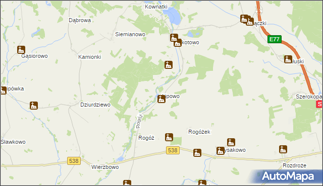 mapa Lipowo gmina Kozłowo, Lipowo gmina Kozłowo na mapie Targeo
