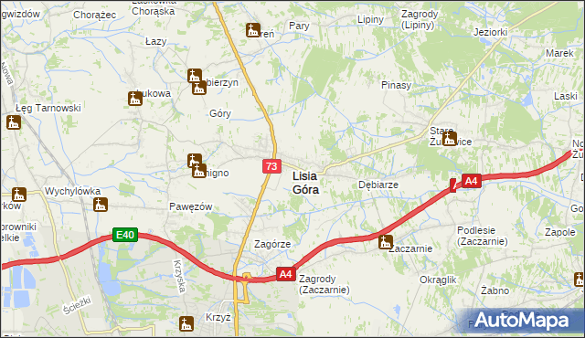 mapa Lisia Góra powiat tarnowski, Lisia Góra powiat tarnowski na mapie Targeo