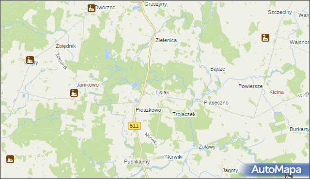 mapa Lisiak, Lisiak na mapie Targeo