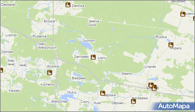 mapa Lisiny gmina Cekcyn, Lisiny gmina Cekcyn na mapie Targeo