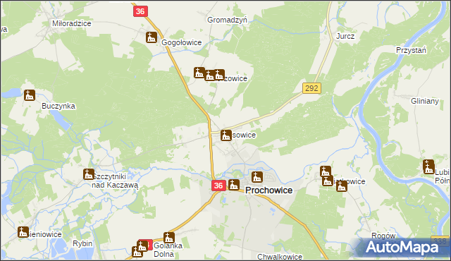 mapa Lisowice gmina Prochowice, Lisowice gmina Prochowice na mapie Targeo