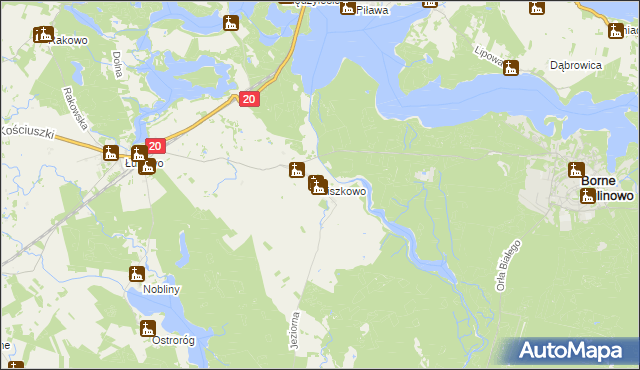 mapa Liszkowo gmina Borne Sulinowo, Liszkowo gmina Borne Sulinowo na mapie Targeo