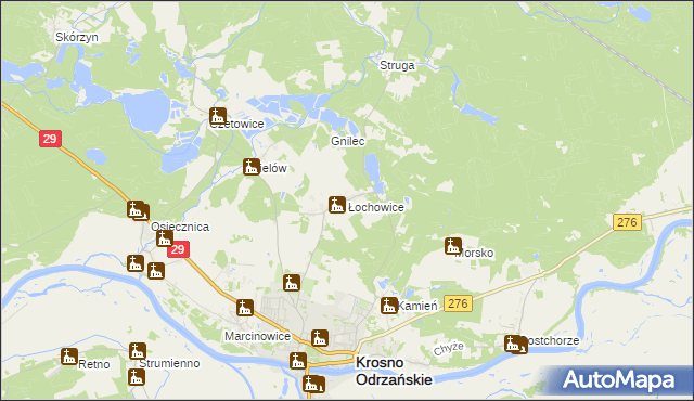 mapa Łochowice gmina Krosno Odrzańskie, Łochowice gmina Krosno Odrzańskie na mapie Targeo