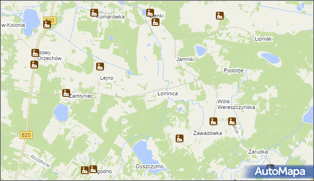 mapa Łomnica gmina Urszulin, Łomnica gmina Urszulin na mapie Targeo