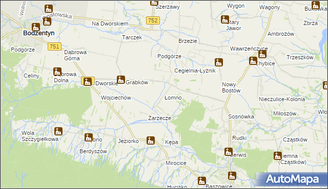 mapa Łomno gmina Pawłów, Łomno gmina Pawłów na mapie Targeo