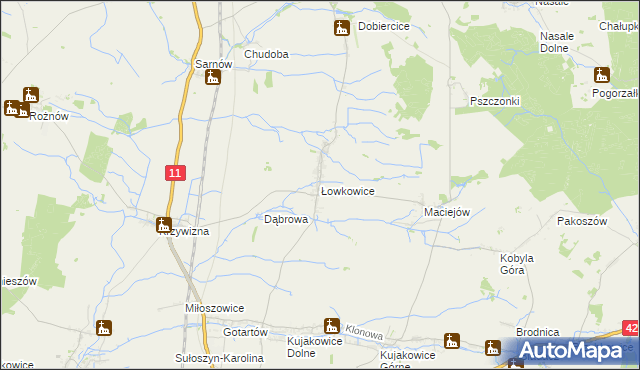 mapa Łowkowice gmina Kluczbork, Łowkowice gmina Kluczbork na mapie Targeo