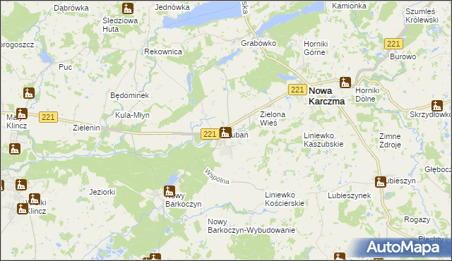 mapa Lubań gmina Nowa Karczma, Lubań gmina Nowa Karczma na mapie Targeo
