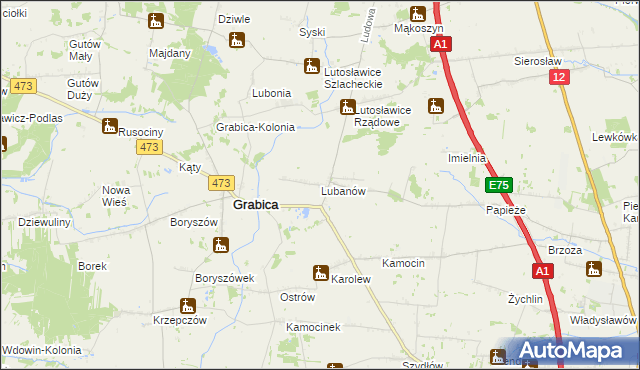 mapa Lubanów gmina Grabica, Lubanów gmina Grabica na mapie Targeo