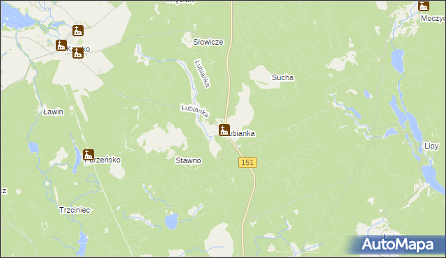 mapa Łubianka gmina Barlinek, Łubianka gmina Barlinek na mapie Targeo