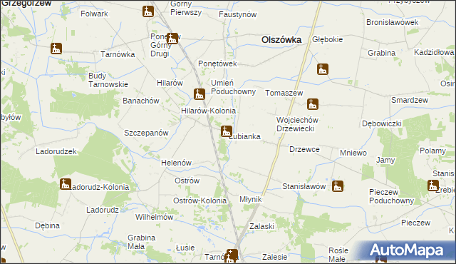 mapa Łubianka gmina Olszówka, Łubianka gmina Olszówka na mapie Targeo